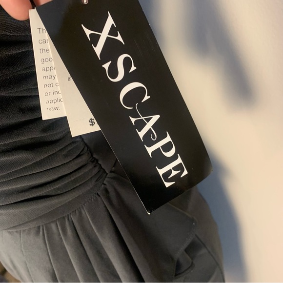 XSCAPE Ruched Beaded Embellished Mini Little Black Dress - Picture 8 of 15